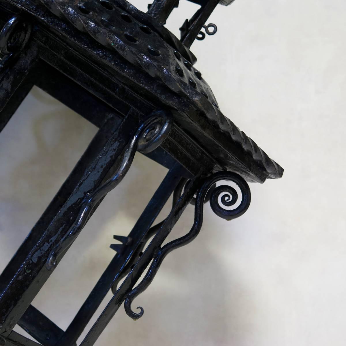 French Very Large Pair of Wrought Iron Lanterns, France, circa 1920s For Sale