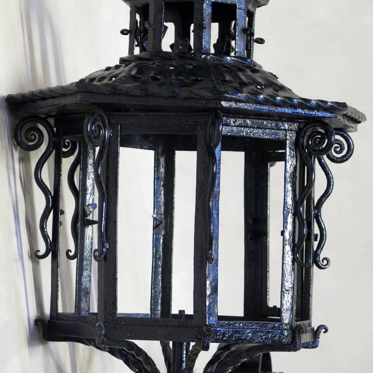 Very Large Pair of Wrought Iron Lanterns, France, circa 1920s For Sale 1