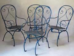 Set of Four Unusual Wrought-Iron Garden Chairs, France, circa 1920s