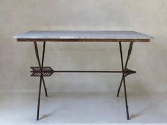 Elegant French 1940s Iron and Marble "Arrow" Center Table