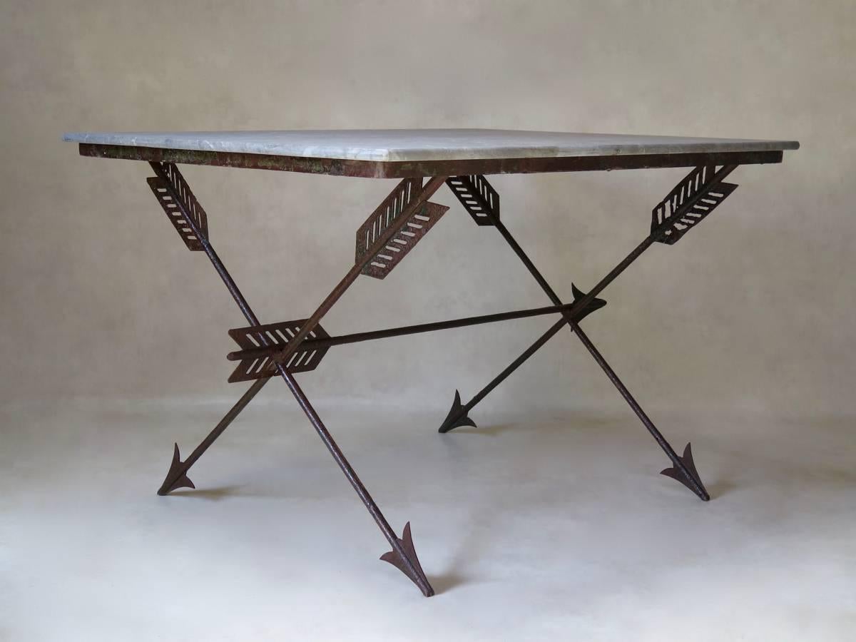 Art Deco Elegant French 1940s Iron and Marble 