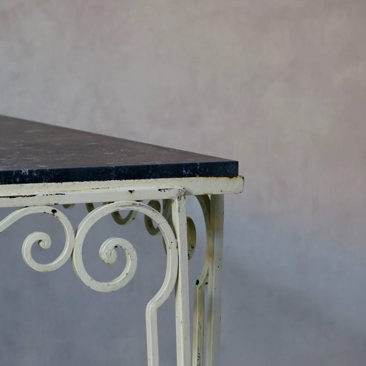 Painted Large Wrought Iron and Stone Art Deco Table, France, 1930s For Sale