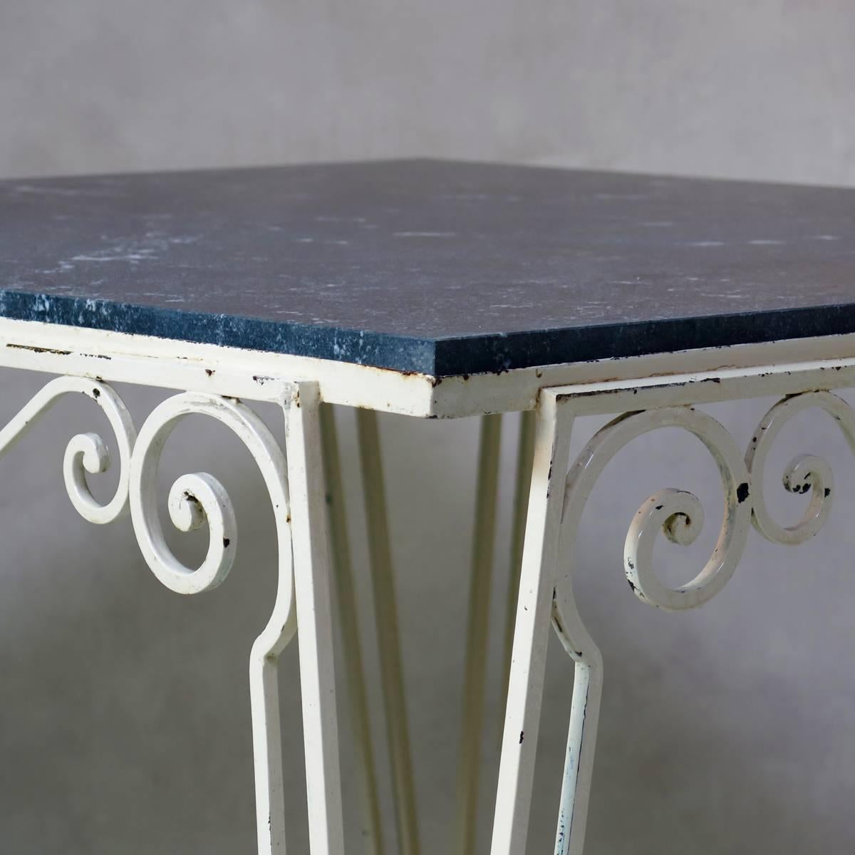 French Large Wrought Iron and Stone Art Deco Table, France, 1930s For Sale