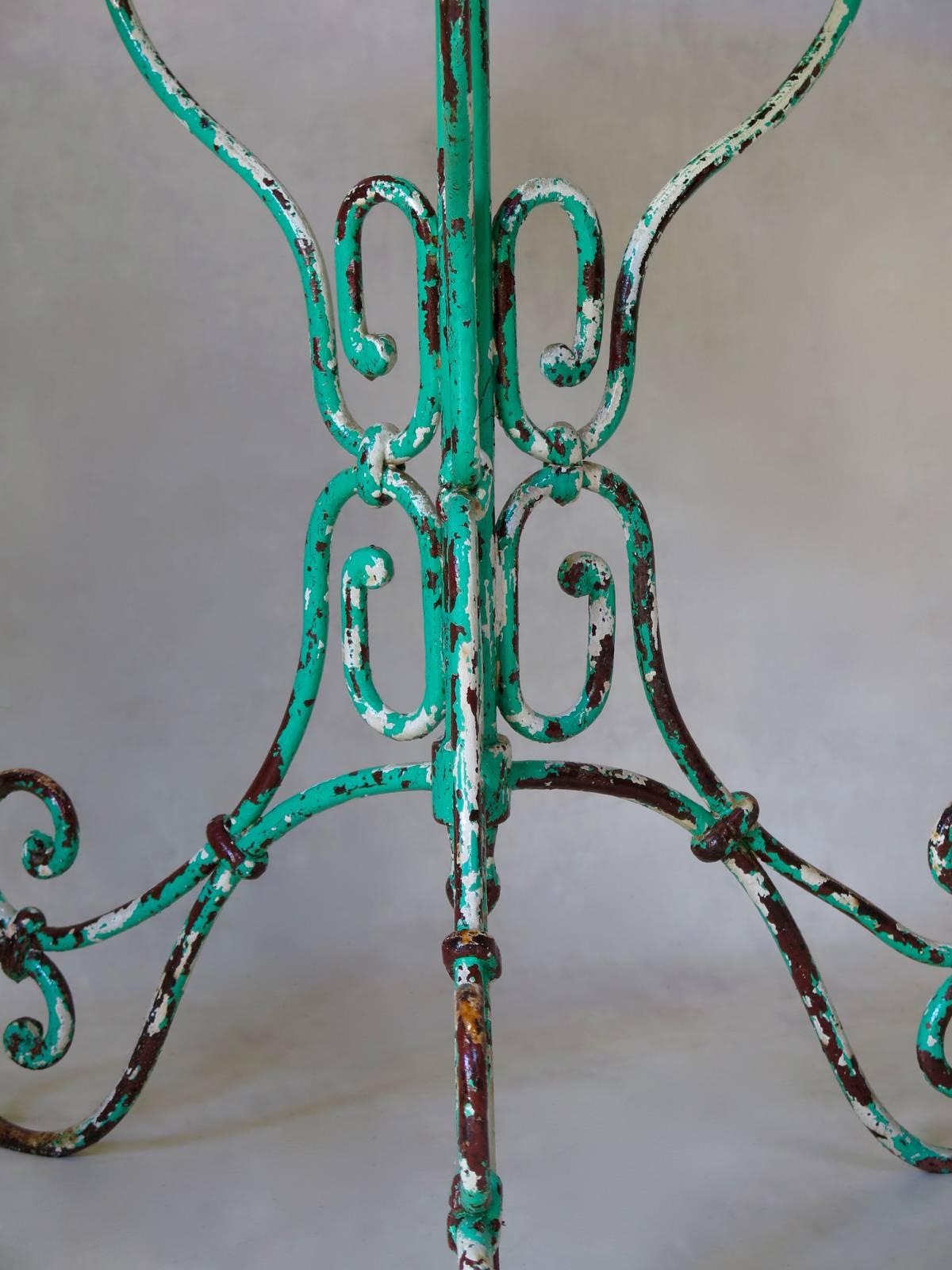 20th Century Painted Wrought Iron and Marble Gueridon Table, France, circa 1920s For Sale