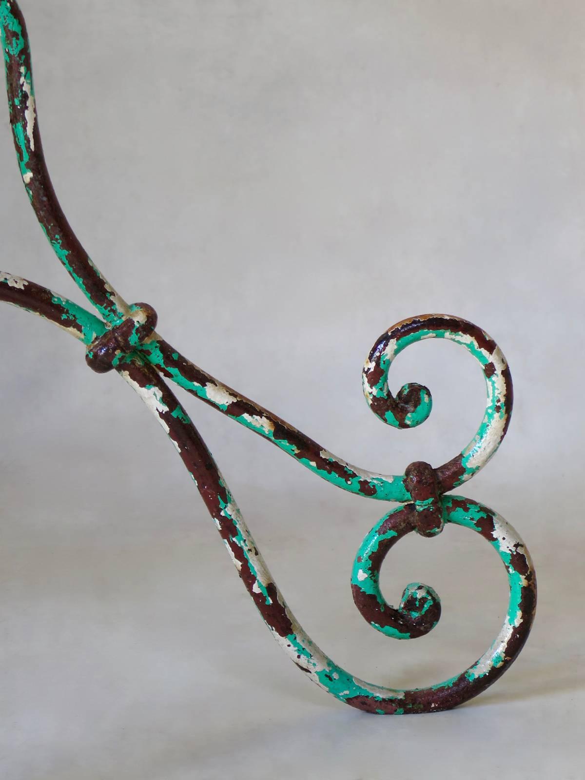 Painted Wrought Iron and Marble Gueridon Table, France, circa 1920s For Sale 3
