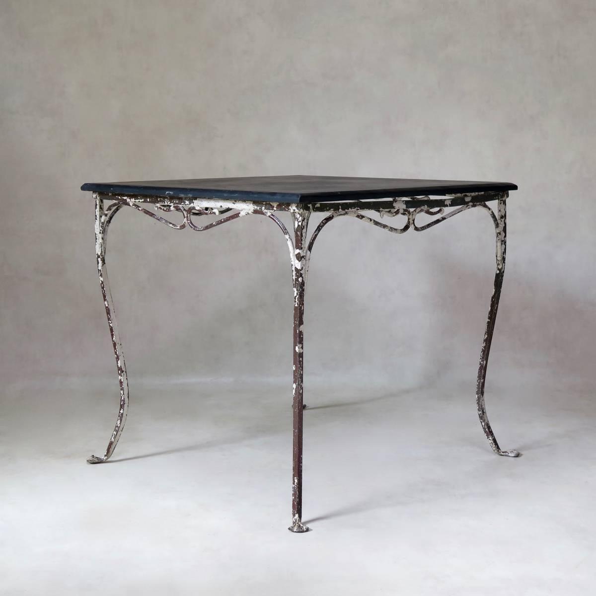 French Square Painted Iron and Slate Table, circa 1920s For Sale