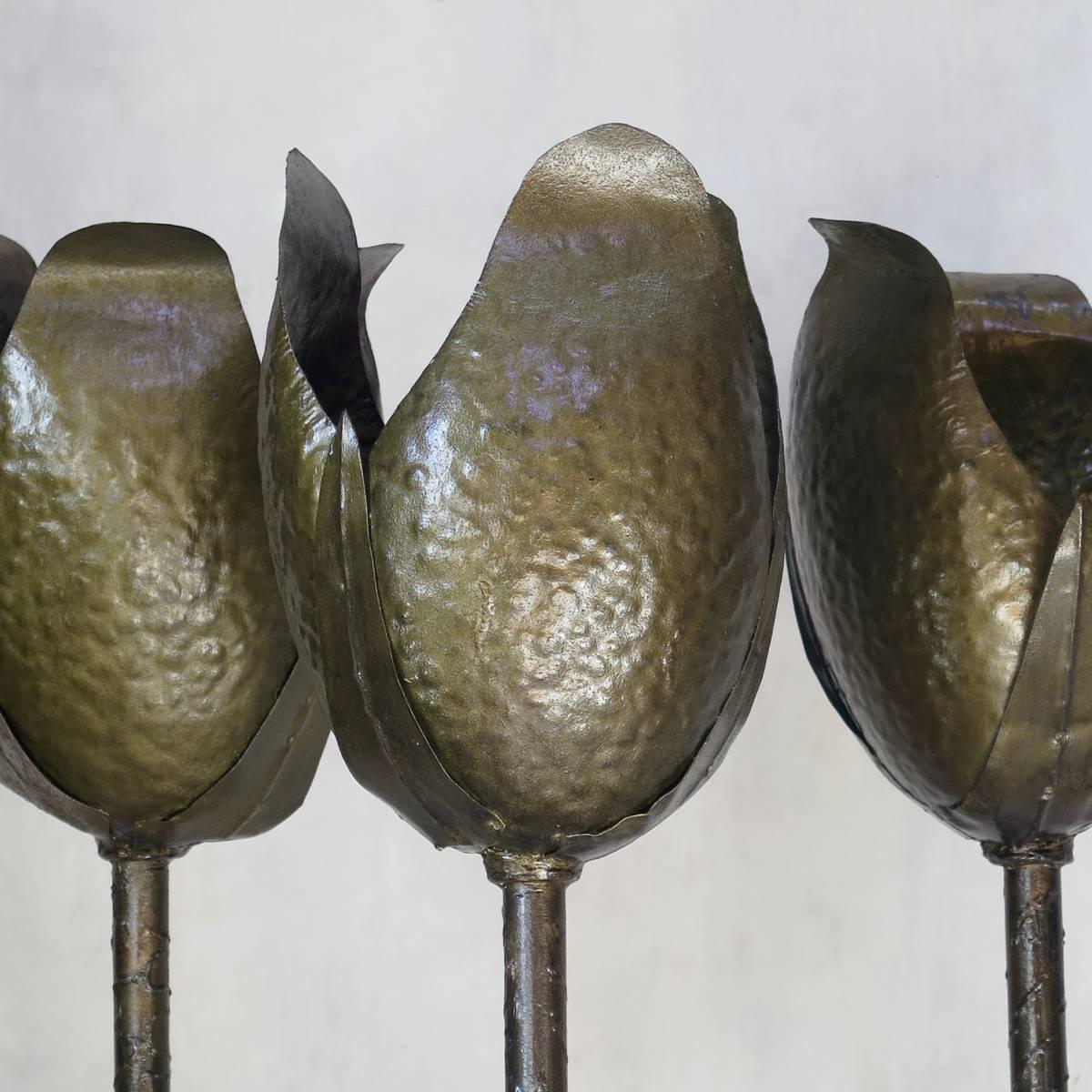 Mid-Century Modern Very Tall Gilded Iron and Marble Tulip Floor Lamps, France, circa 1950s For Sale