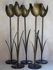 Very Tall Gilded Iron and Marble Tulip Floor Lamps, France, circa 1950s