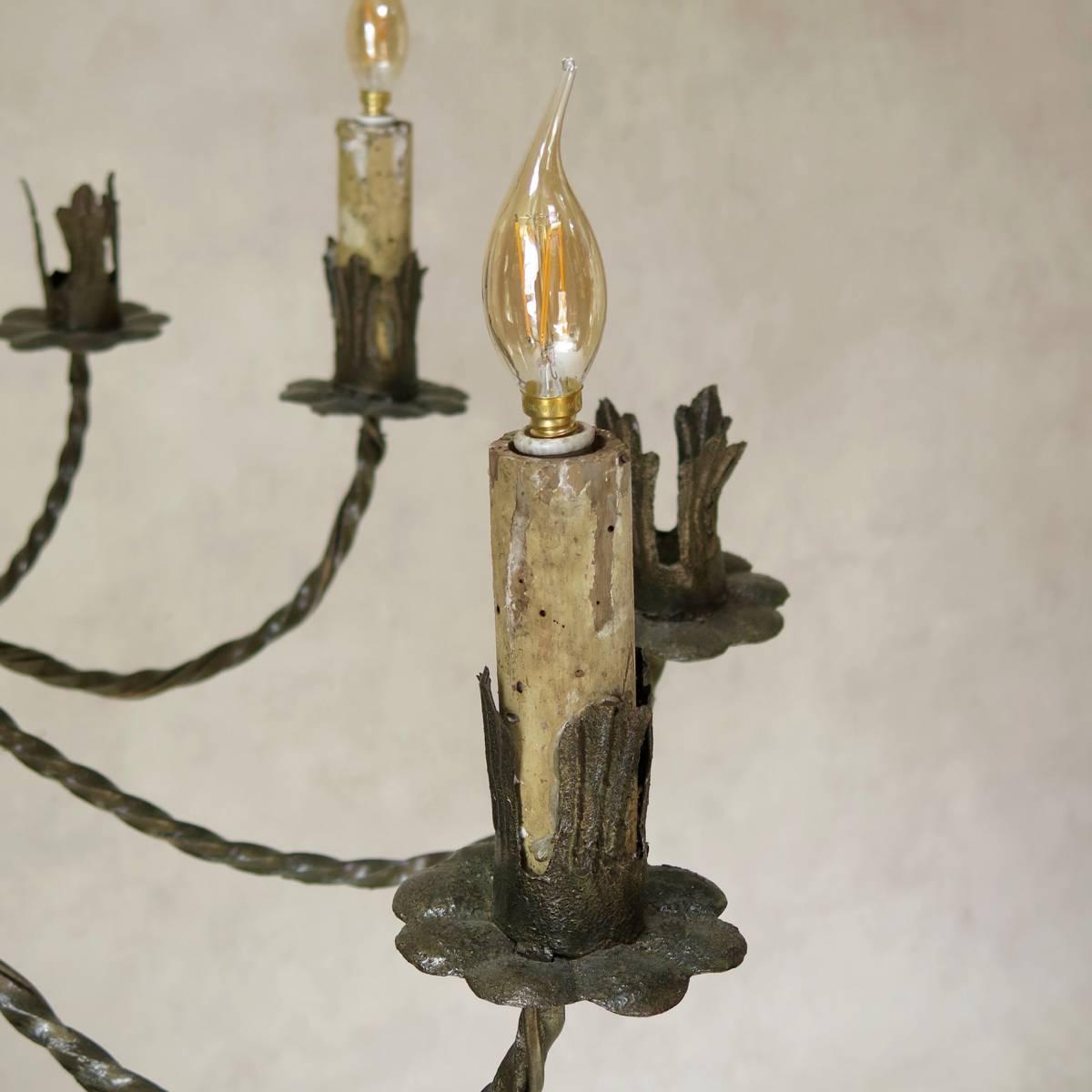 20th Century Large Burnished Gold Iron Chandelier, France, circa 1920s For Sale