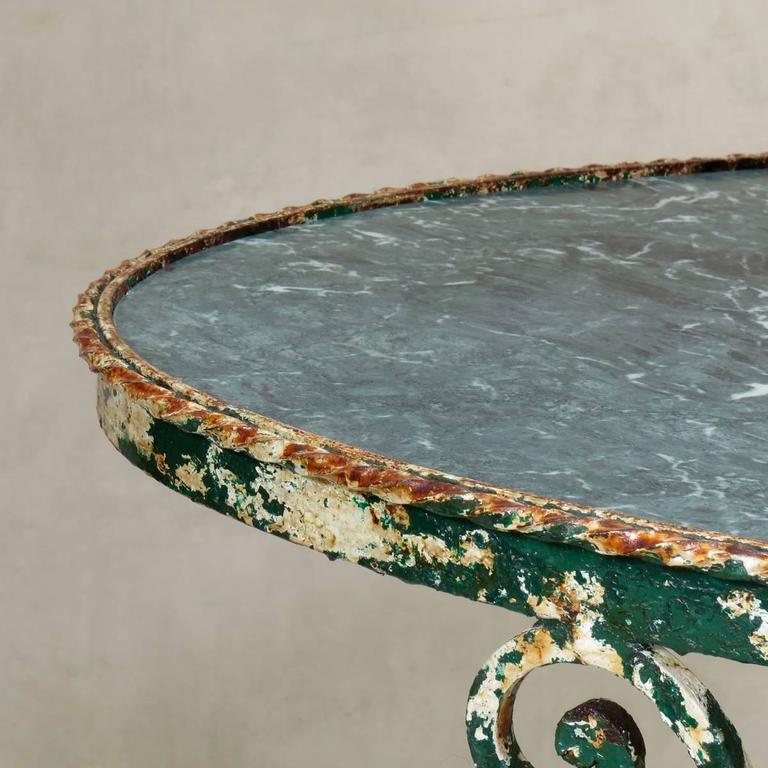 Painted French 1920s Oval Wrought-Iron and Marble Table For Sale