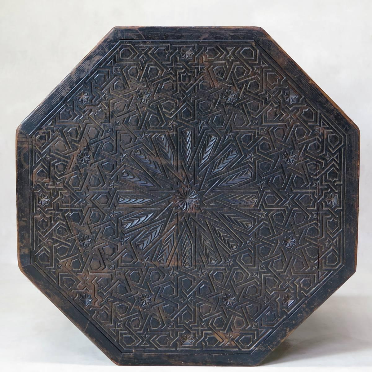 Unknown Intricately Carved Octagonal Ebonized Wood Table, circa 1900s For Sale