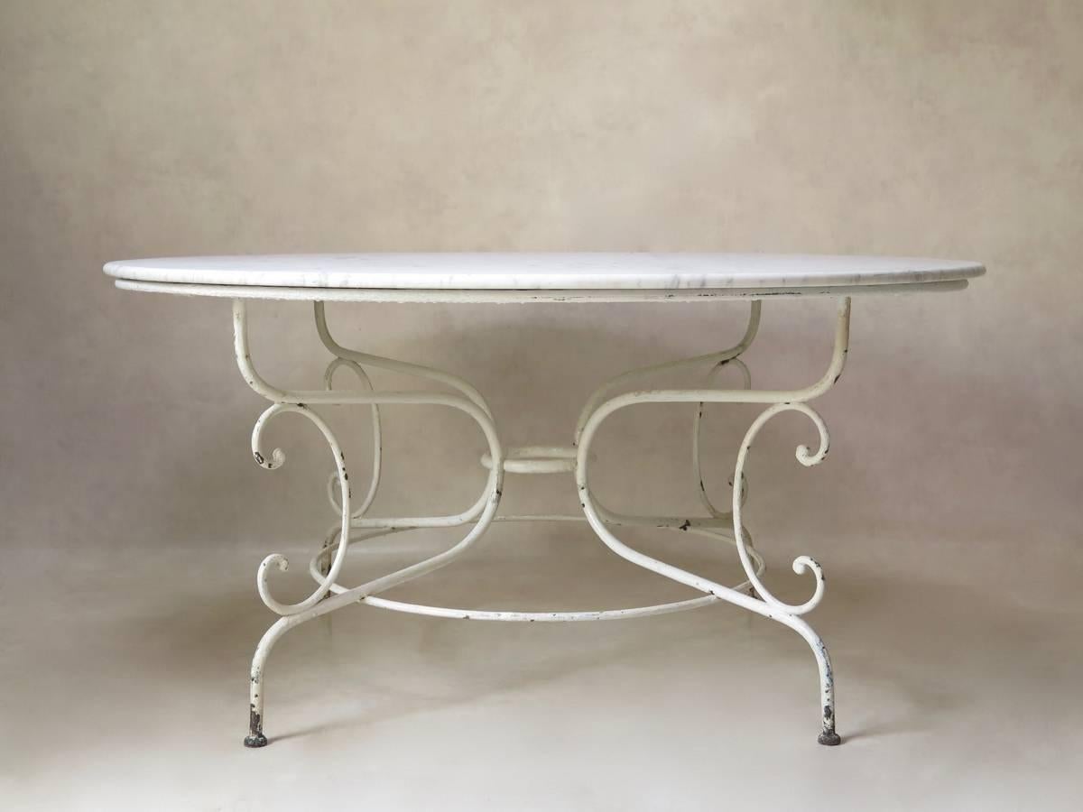 Painted Unusually Large French Iron and Marble Table, circa 1910