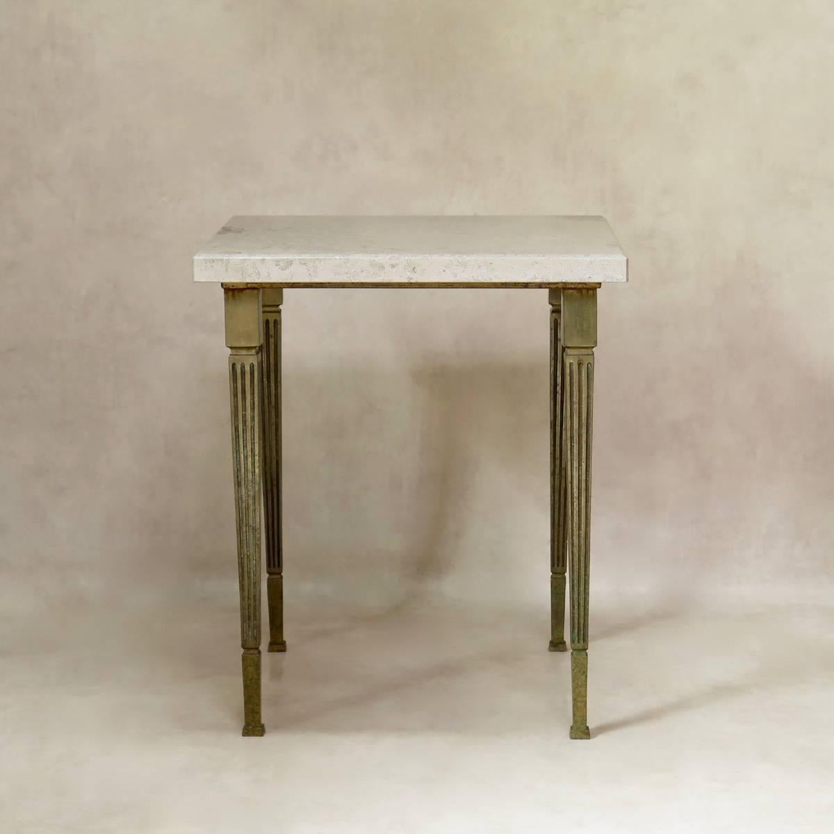 Mid-Century Modern Chic Pair of Solid Brass and Stone Top Side Tables, France, circa 1950s