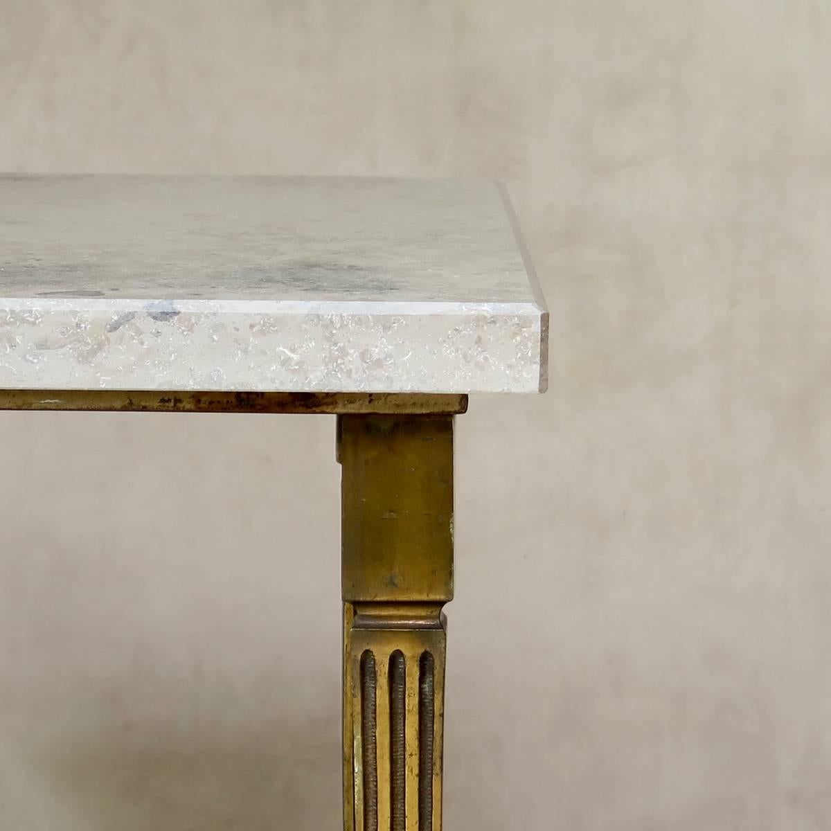 French Chic Pair of Solid Brass and Stone Top Side Tables, France, circa 1950s