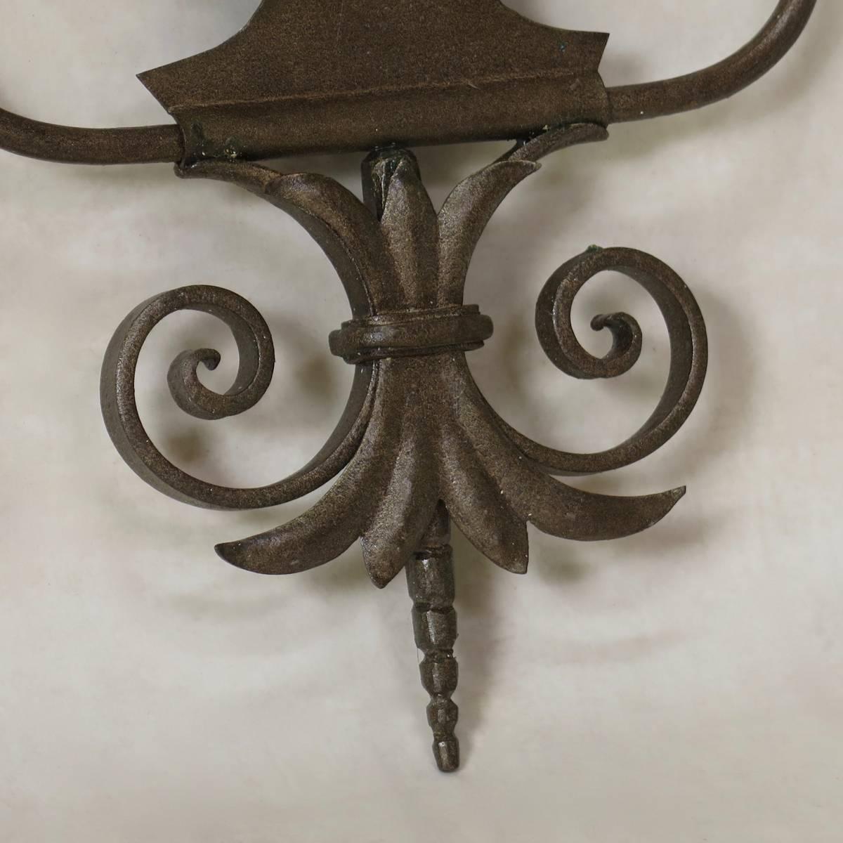 Set of three Coppered Iron Sconces, France, circa 1950s 1
