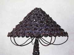 Large French Folk Art Wrought Iron Floor Lamp