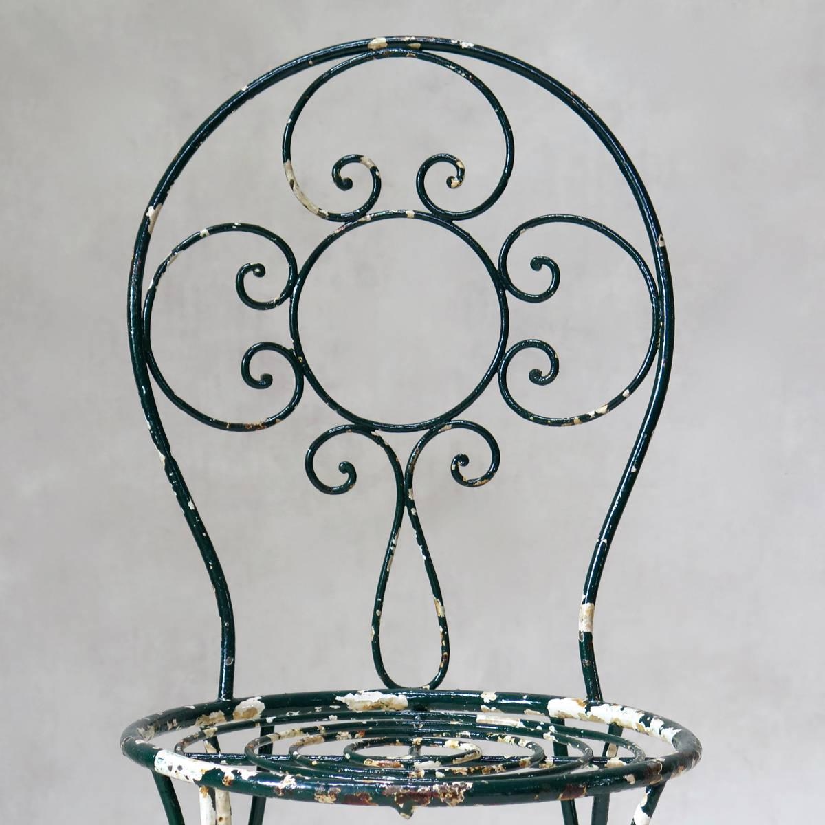Wrought Iron Intricately Wrought-Iron Garden Chair and Table, Set, France, 1950s
