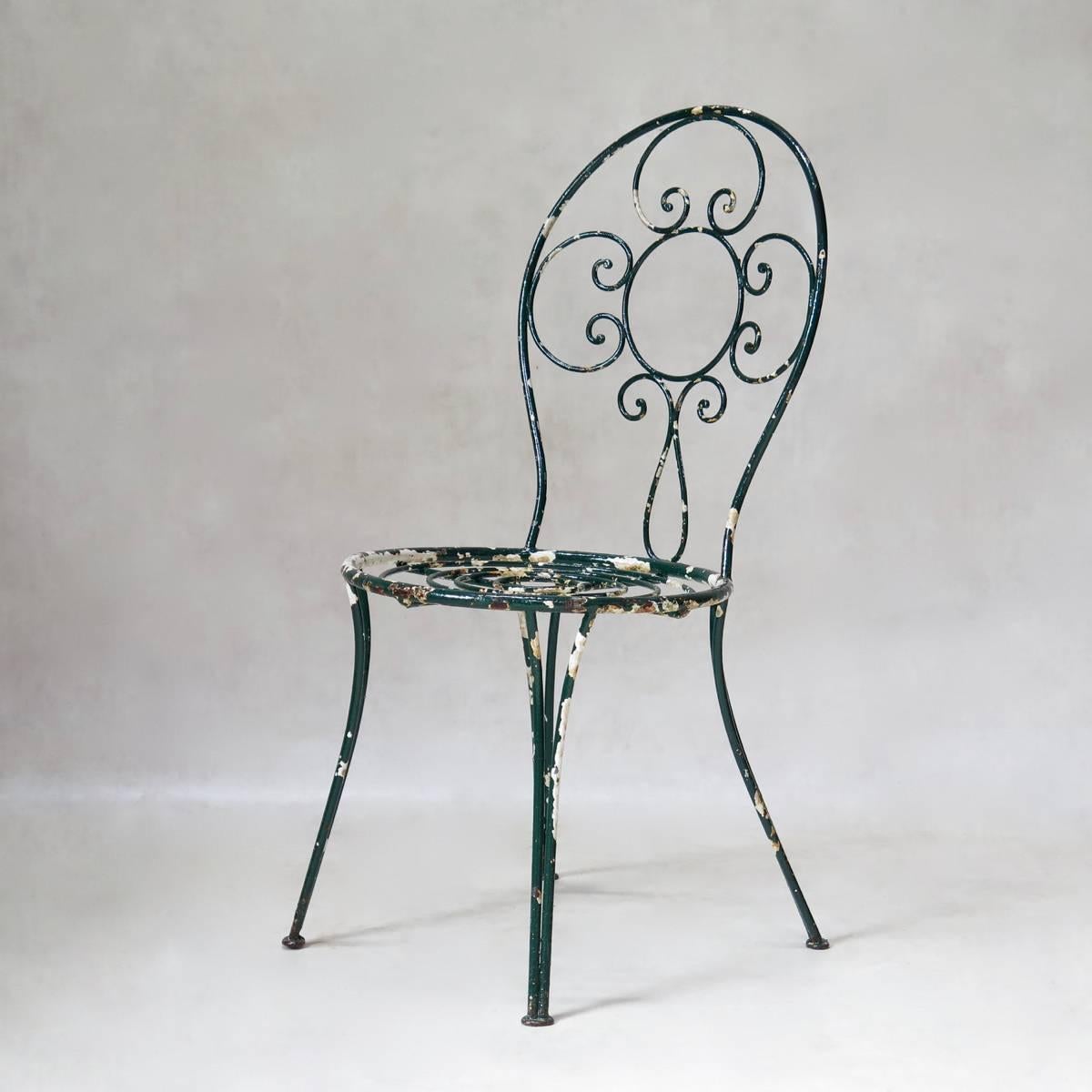 20th Century Intricately Wrought-Iron Garden Chair and Table, Set, France, 1950s