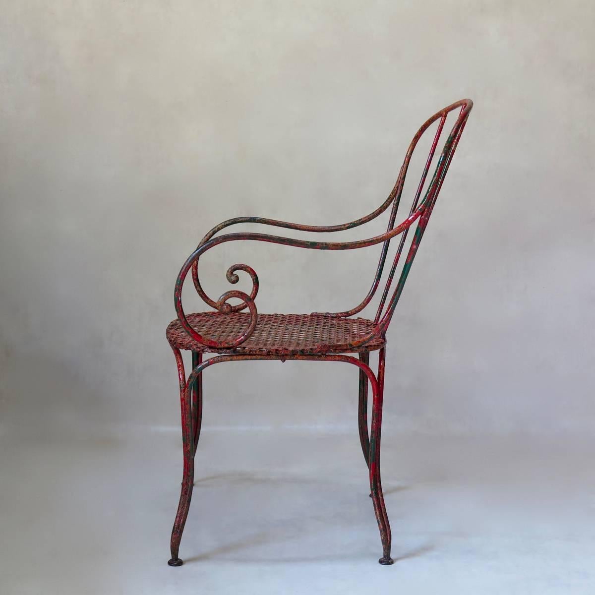 Painted French circa 1900 Wrought Iron Chair and Armchair Set