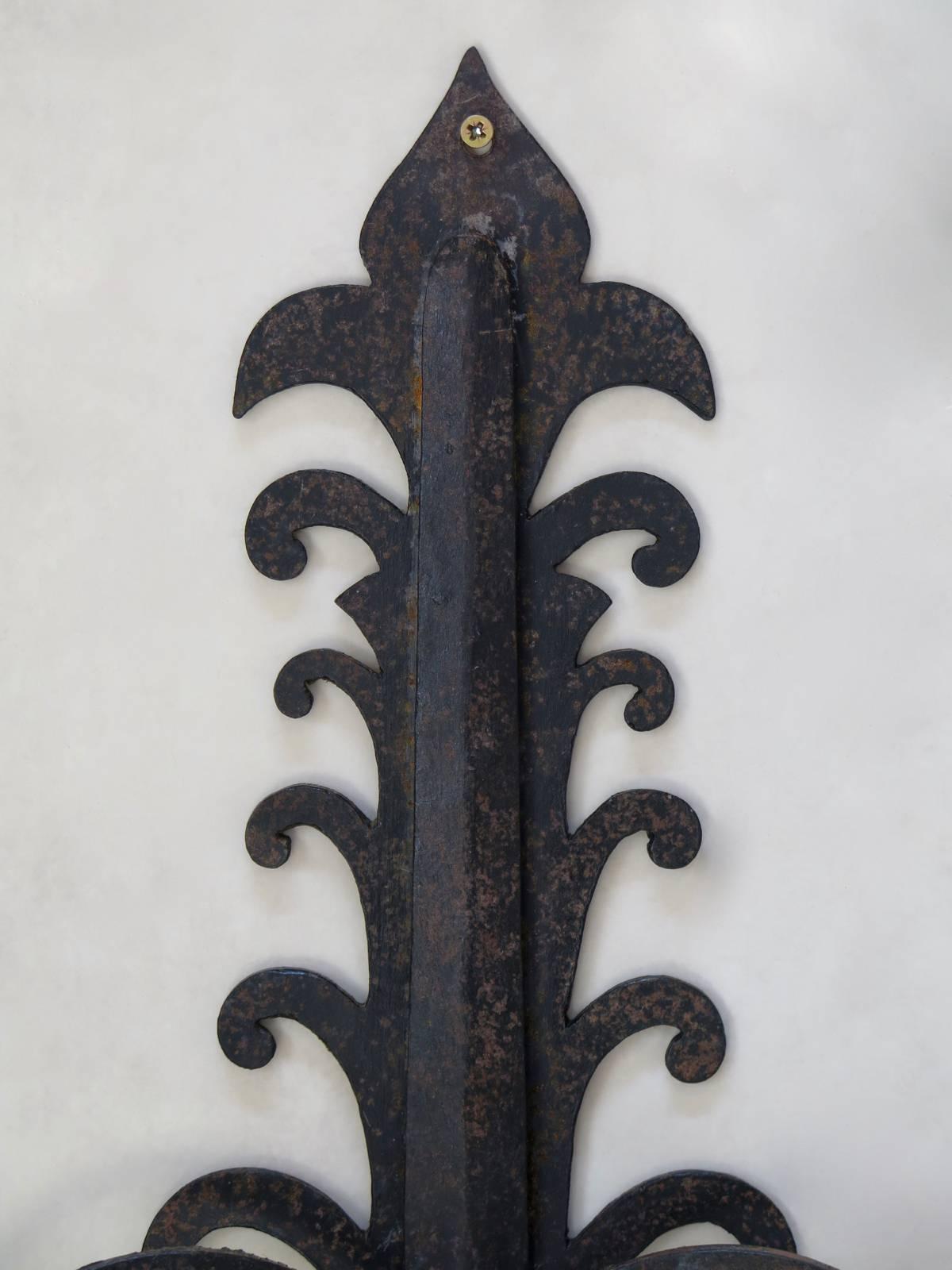 French Seven Large Baroque Style Iron Sconces, France, 1940s