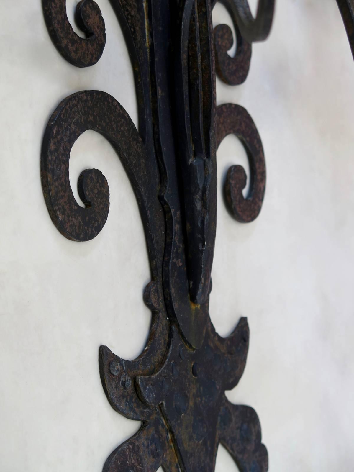Seven Large Baroque Style Iron Sconces, France, 1940s 3