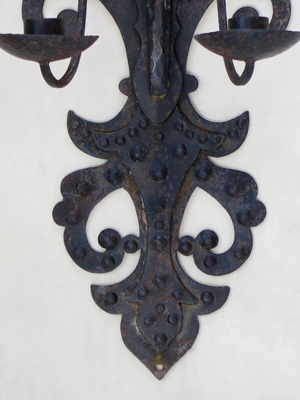 20th Century Seven Large Baroque Style Iron Sconces, France, 1940s