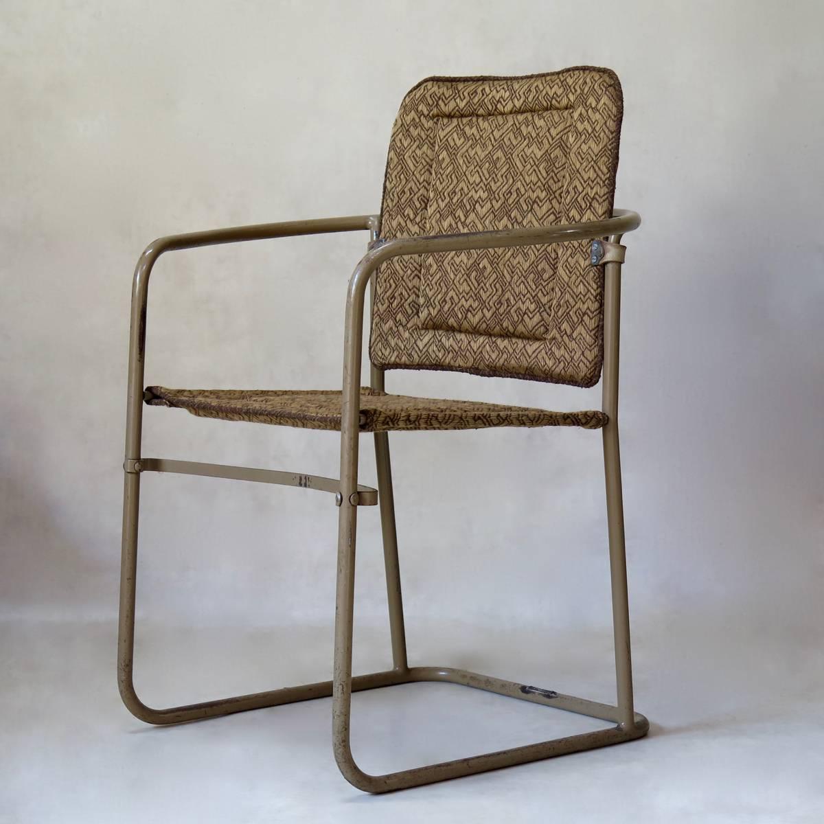 Mid-Century Modern Pair of Tubular Metal Chairs, France, circa 1950s For Sale