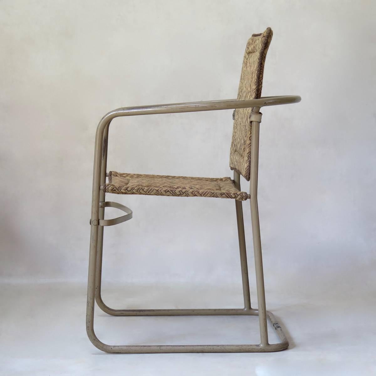 French Pair of Tubular Metal Chairs, France, circa 1950s For Sale