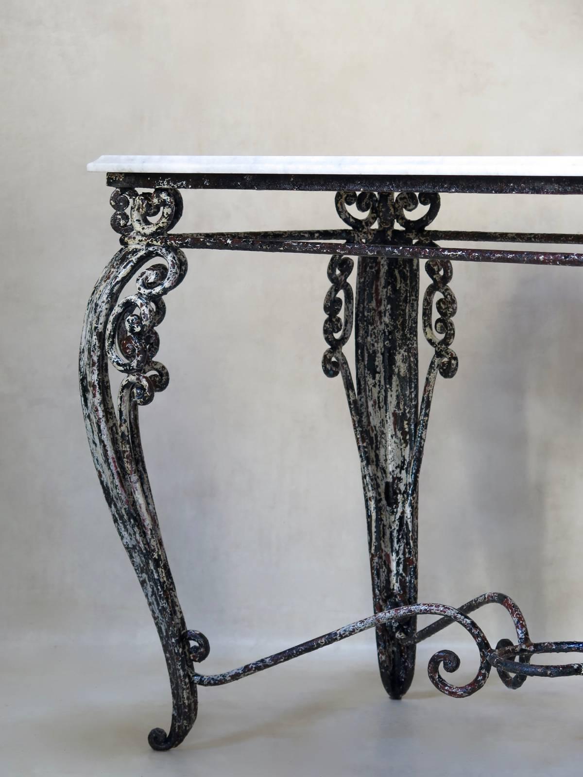 French Wrought Iron and Marble Console, France, 19th Century For Sale