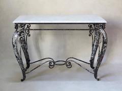 Console en fer forgé et marbre, France, 19ème siècle
