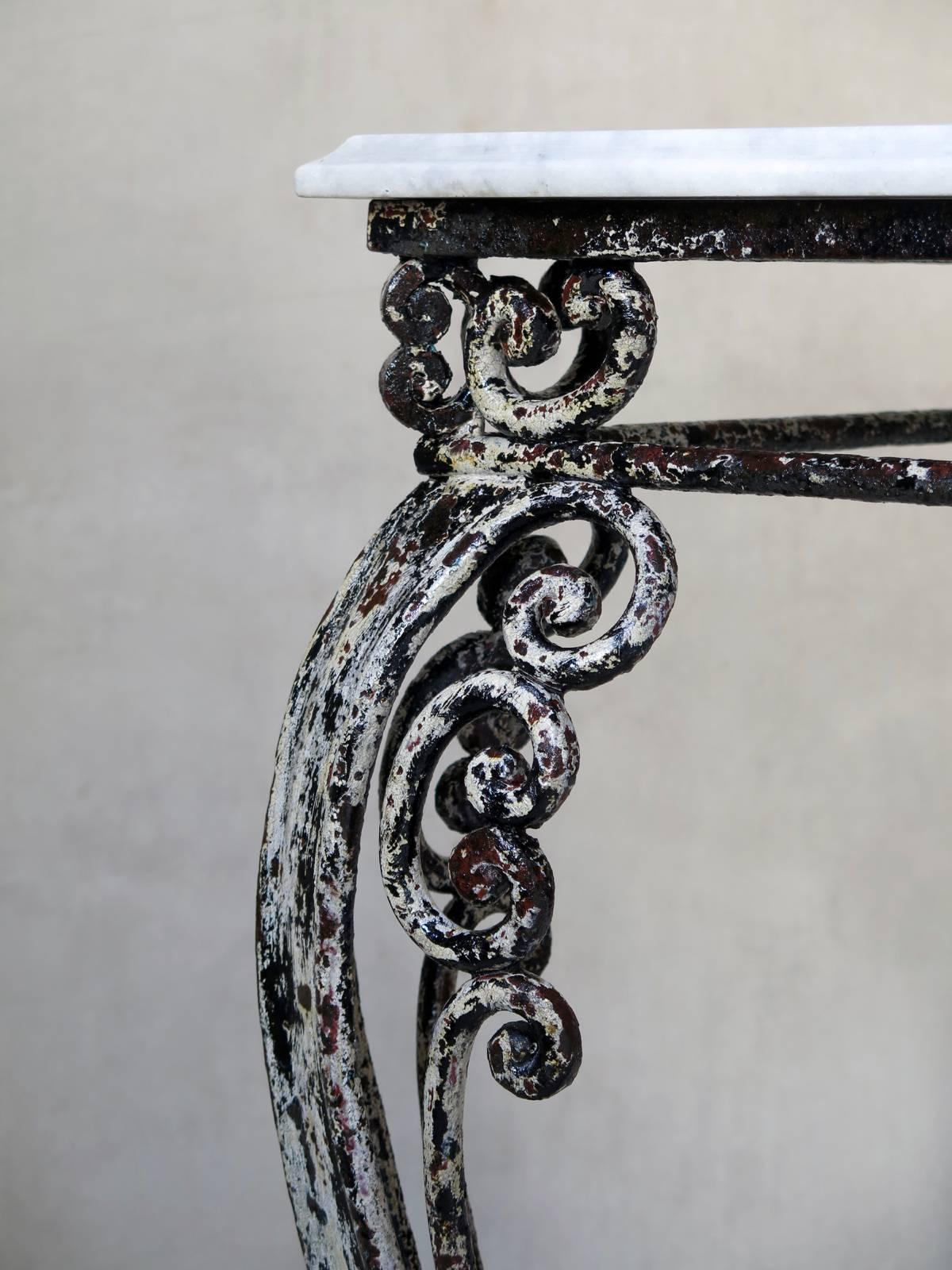Painted Wrought Iron and Marble Console, France, 19th Century For Sale