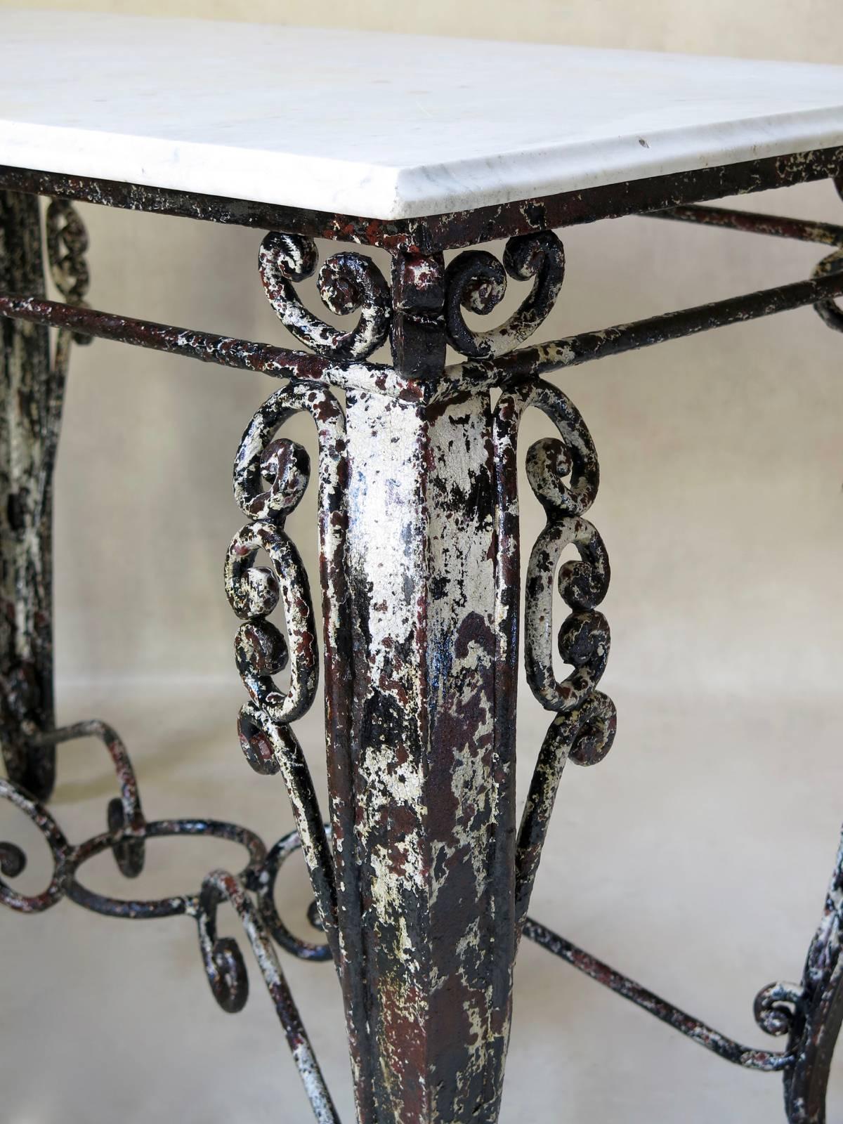 Wrought Iron and Marble Console, France, 19th Century For Sale 1