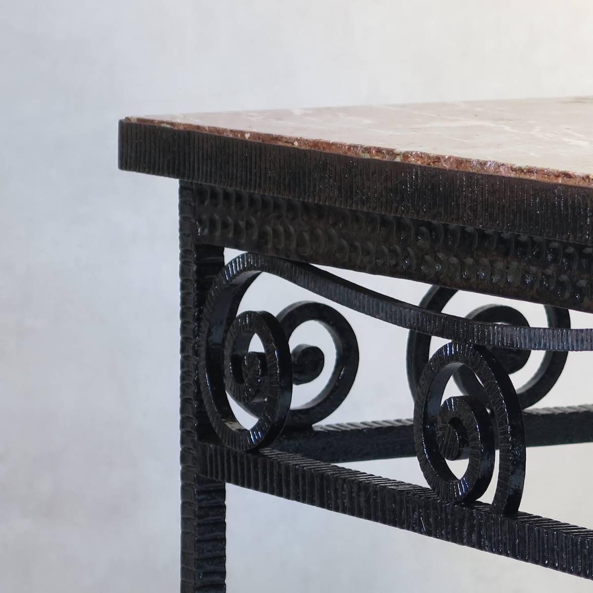 20th Century Hammered Iron and Marble French Art Deco Table For Sale