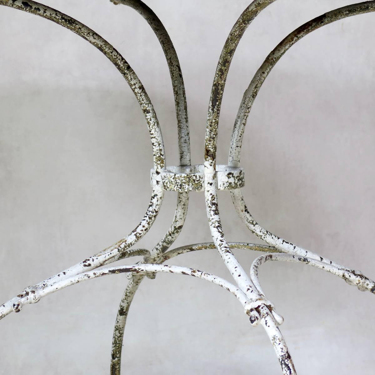 Painted Round Wrought Iron and Marble Garden Table, France, Early 1900s