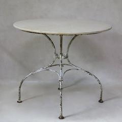Round Wrought Iron and Marble Garden Table, France, Early 1900s