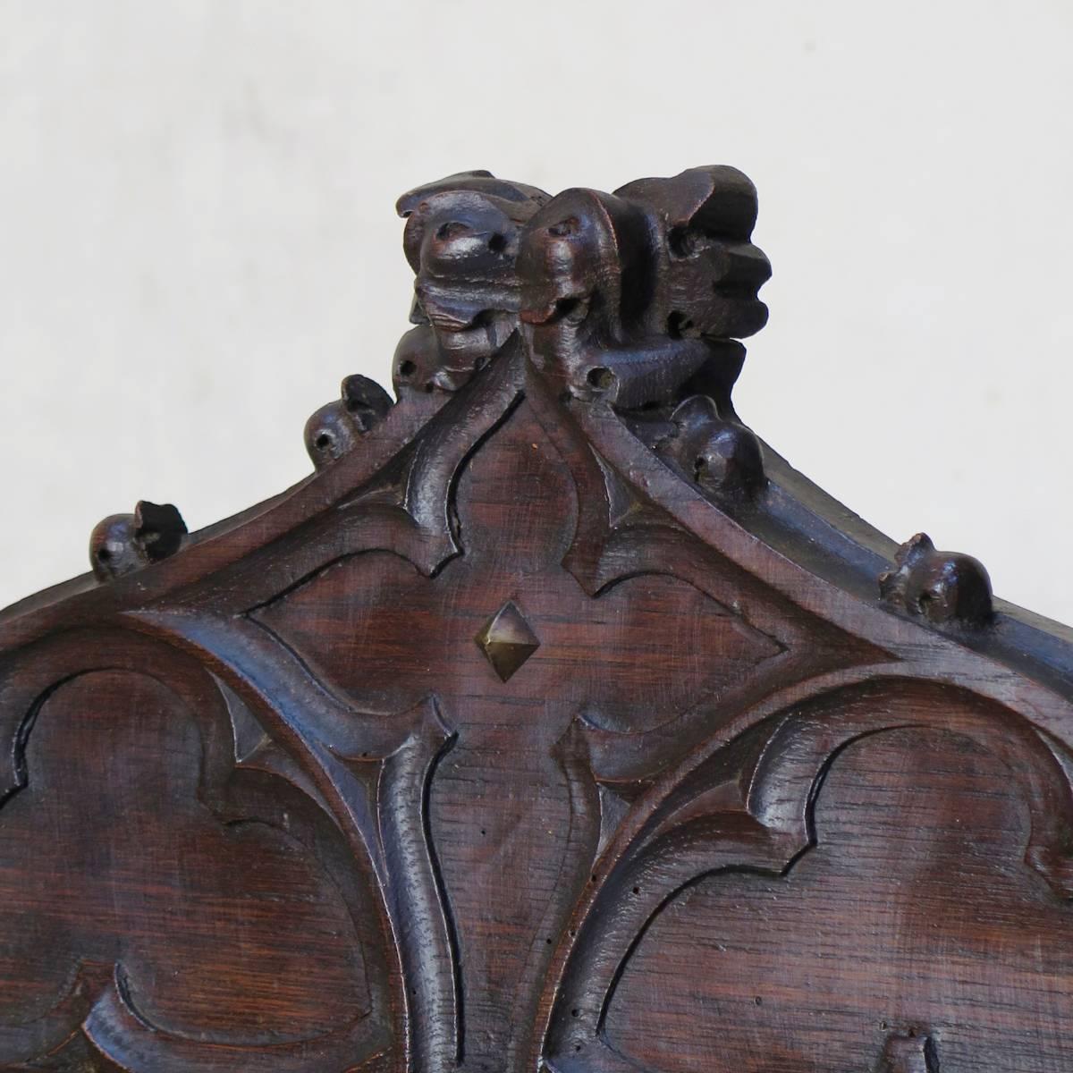 Leather Medieval Style Hall Chairs, France, 19th Century For Sale