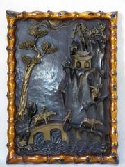 Tableaux de style chinois sculptés uniques en leur genre, 19ème siècle