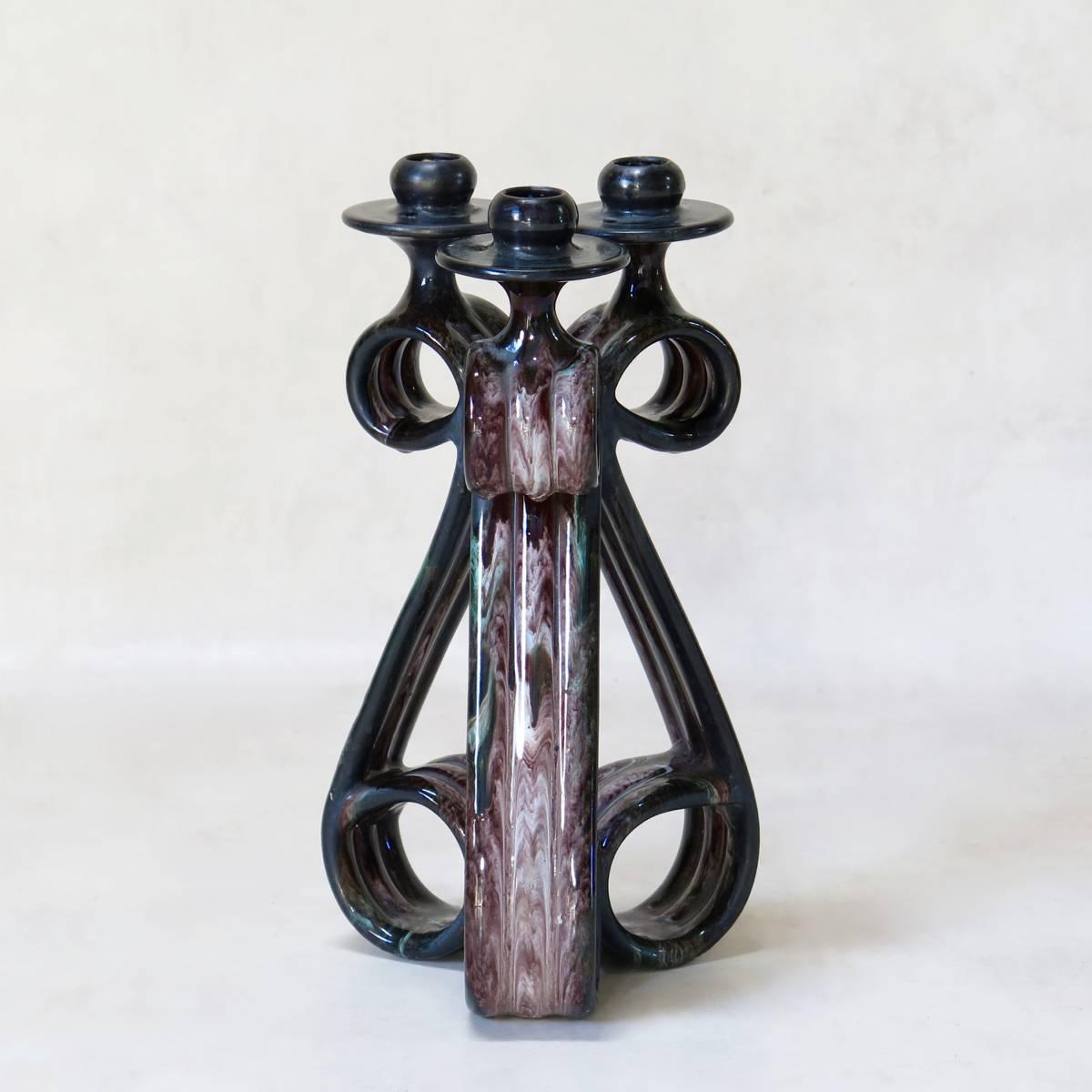 20th Century Marius Giuge Vase and Candlesticks, Vallauris, France, circa 1950s For Sale