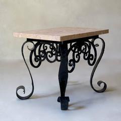 1950s, Spanish Wrought Iron and Pink Marble Side Tables