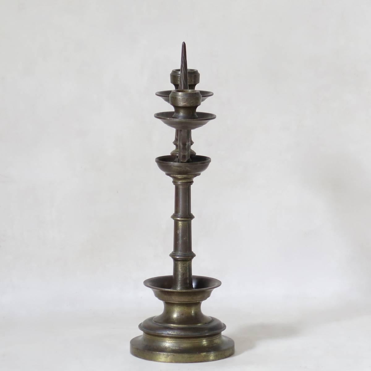 Pair of Bronze Gothic-Style Candleholders, France, Early 1900s 1