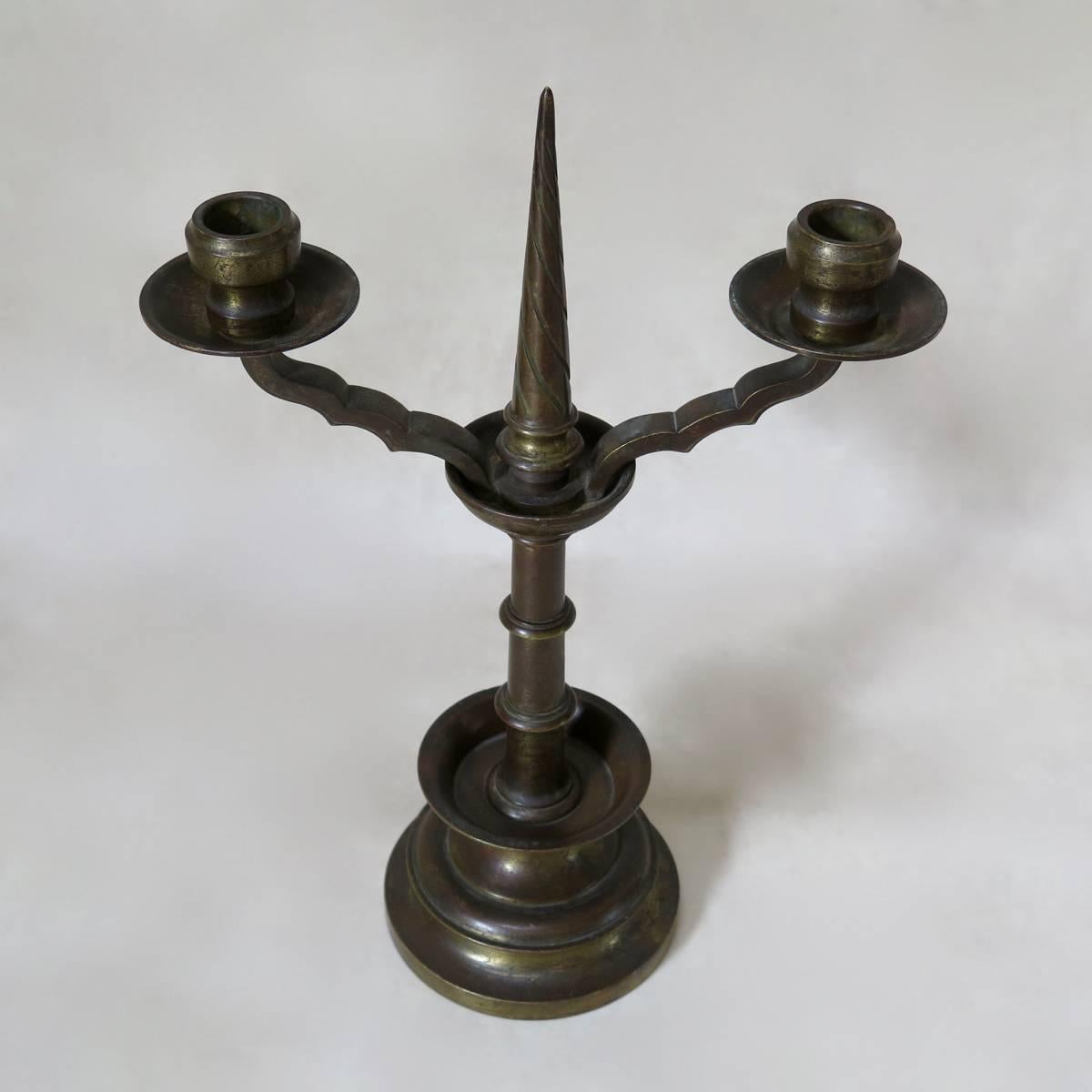 Pair of Bronze Gothic-Style Candleholders, France, Early 1900s 2