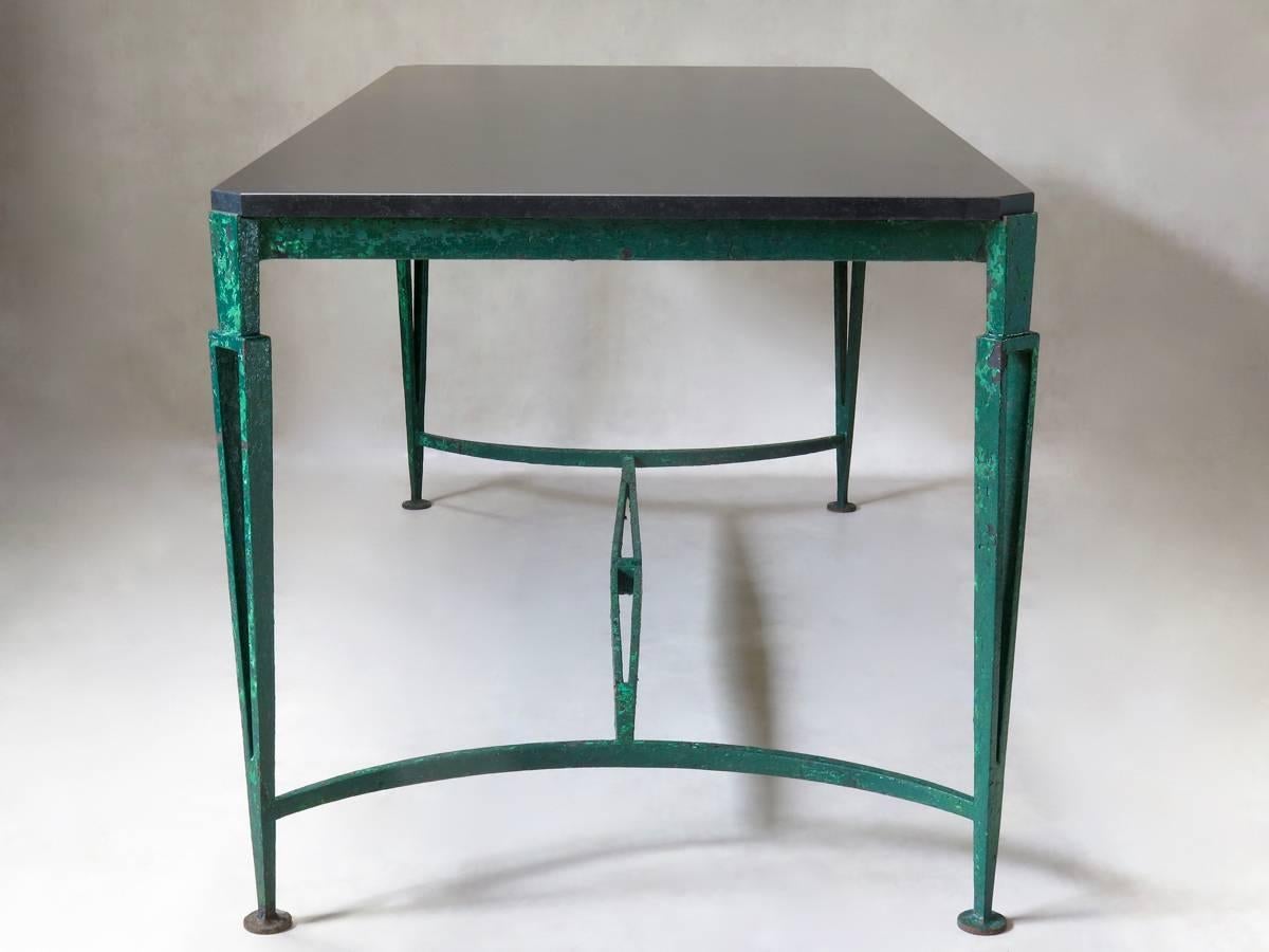 Painted French 1940s Art Deco Iron and Granite Table For Sale