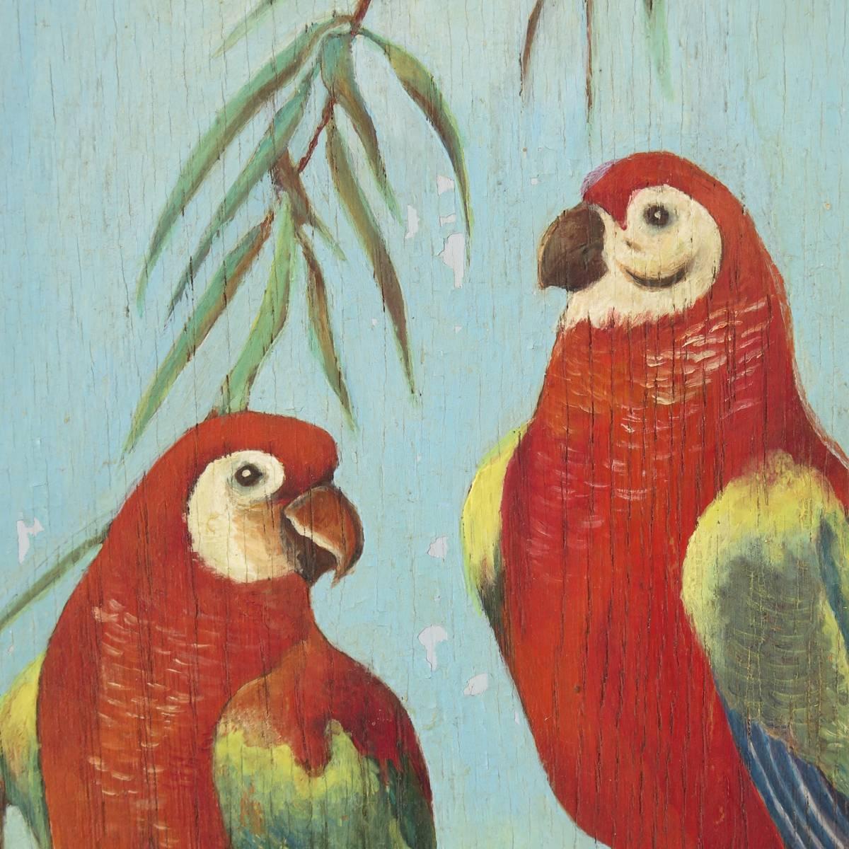 19th Century Pair of Decorative Parrot Paintings, France, circa 1920s For Sale
