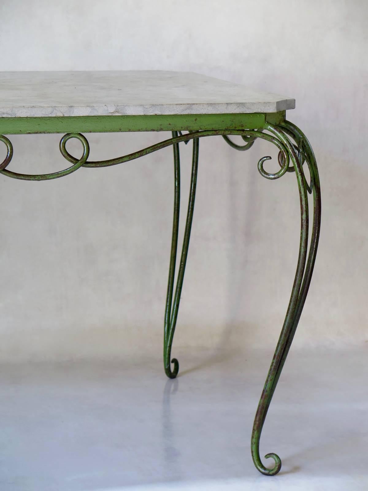 20th Century Large Wrought Iron and Stone Table Attributed to René Prou, France, circa 1940s
