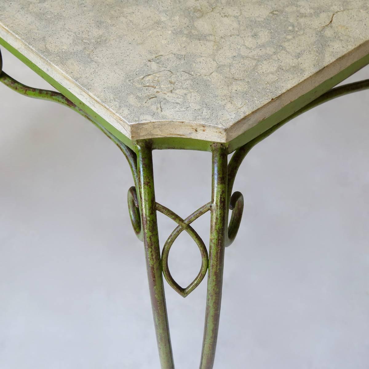 Large Wrought Iron and Stone Table Attributed to René Prou, France, circa 1940s In Excellent Condition In Isle Sur La Sorgue, Vaucluse