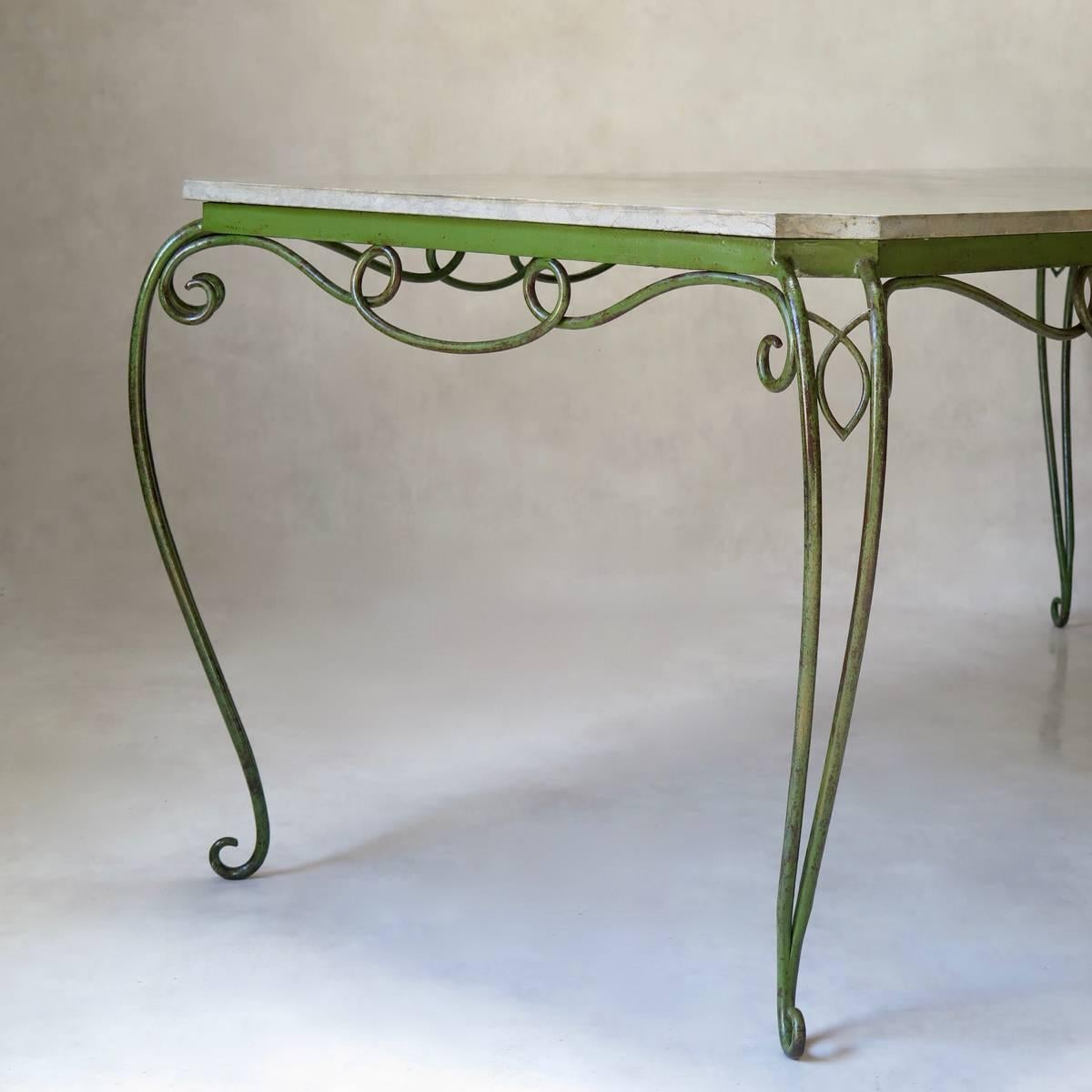 French Large Wrought Iron and Stone Table Attributed to René Prou, France, circa 1940s
