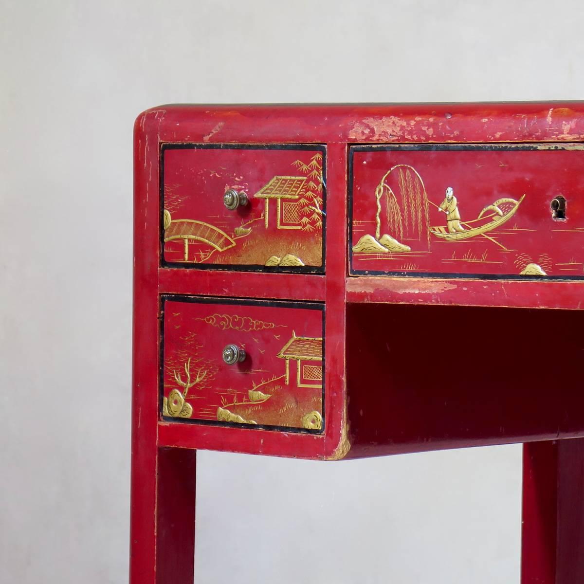 French 1920s Art Deco Desk, Chair and Lamp Set, Attributed to Atelier Martine 1