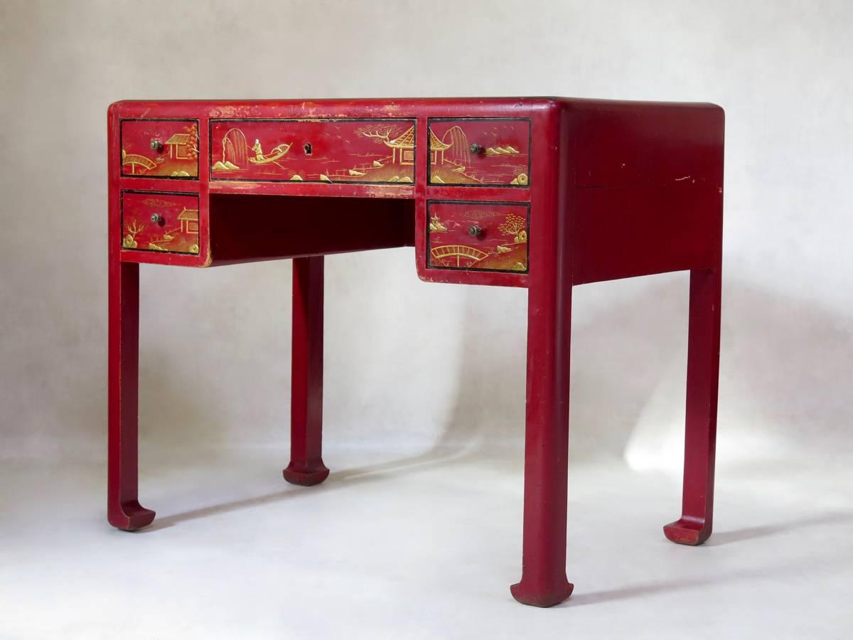 20th Century French 1920s Art Deco Desk, Chair and Lamp Set, Attributed to Atelier Martine