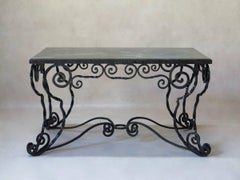 Unusual Wrought Iron and Marble Coffee Table, France, circa 1940s