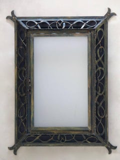 Pair of 1930s Art Deco Wrought Iron and Glass Ceiling Lights